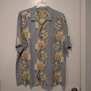 Tommy Bahama Men's Shirt Size 1XB Blue Yellow Floral Hawaiian Print 100% Silk